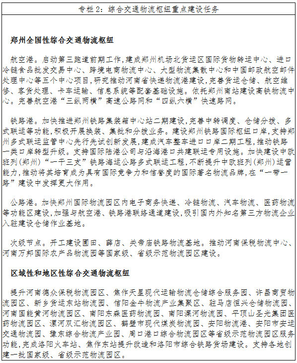 專欄2:綜合交通物流樞紐重點建設任務